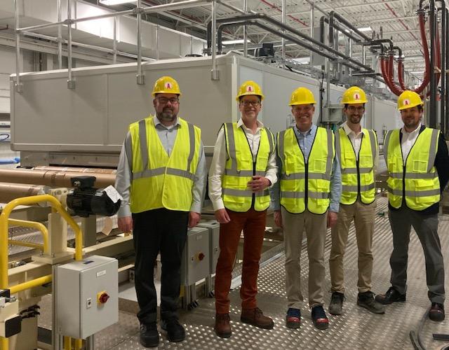 From left, Andy Clements, Vice President of Operations at Felix Schoeller, Michael Szidat, Chief Executive Officer North America for Felix Schoeller, Assemblyman Will Barclay, Matthew Serrao, Production Manager – Coating at Felix Schoeller, and Austin Wheelock, CEO of the County of Oswego IDA, during a recent tour of the facility.